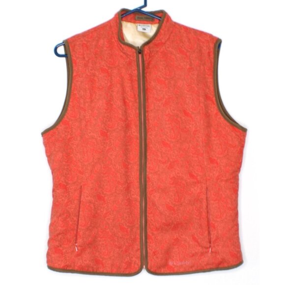 Columbia Womens Large River Resort Full Zip Vest Coral Tan Paisley Full Zip Line - Picture 1 of 10